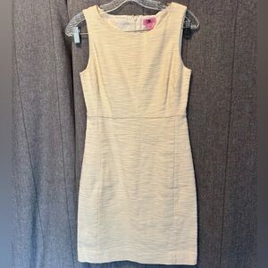 Vintage Y2K Lilly Pulitzer Cream Textured Woven Sleeveless Midi Shift Dress